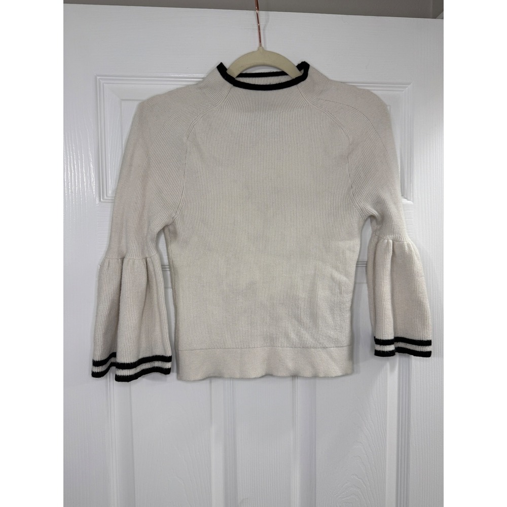 Maeve Modern Flute Sweater Bell Sleeve Size M Cream Black Mock Neck Good Ribbed - Picture 3 of 8